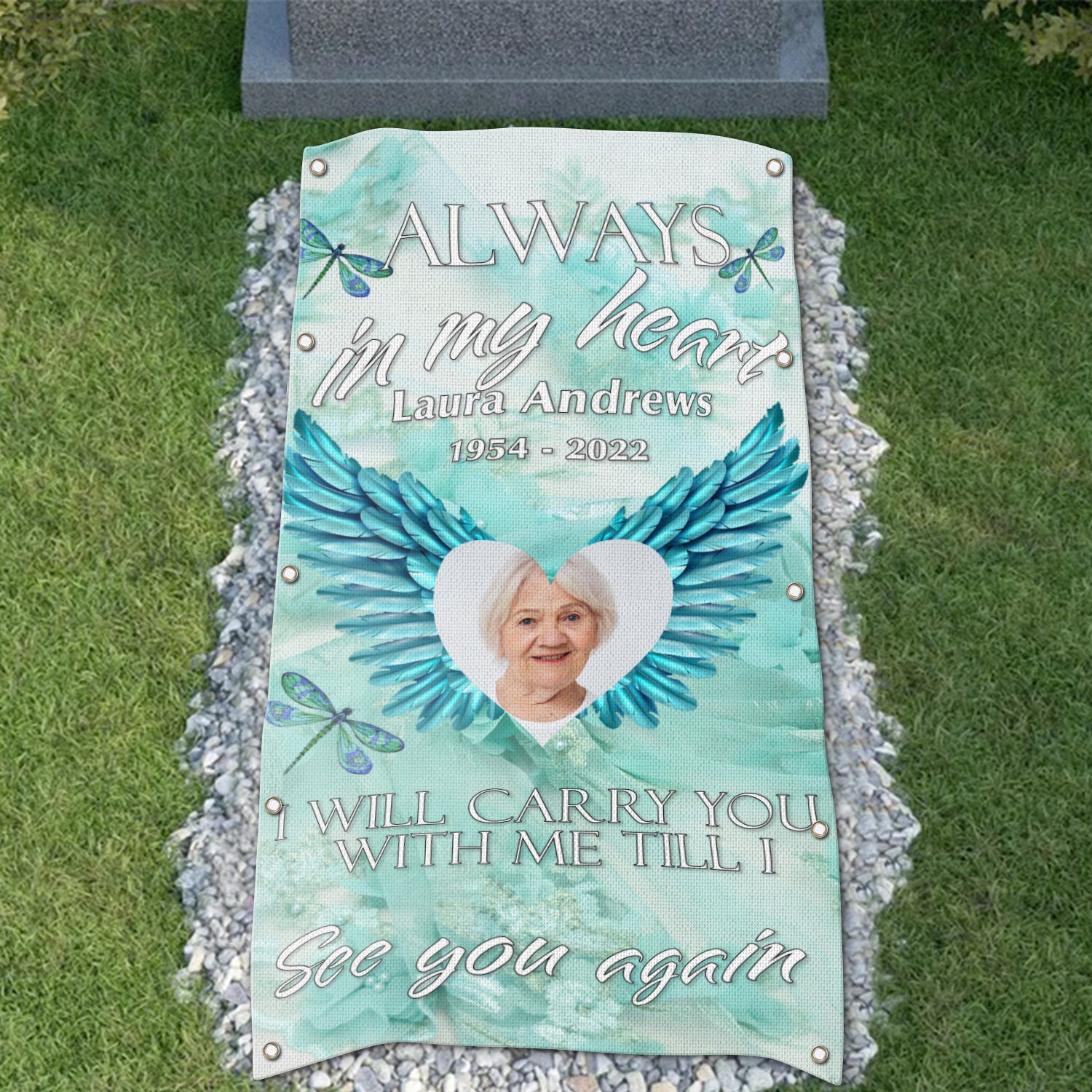 Custom Memorial Grave Blanket : Alway in my heart, i will carry you