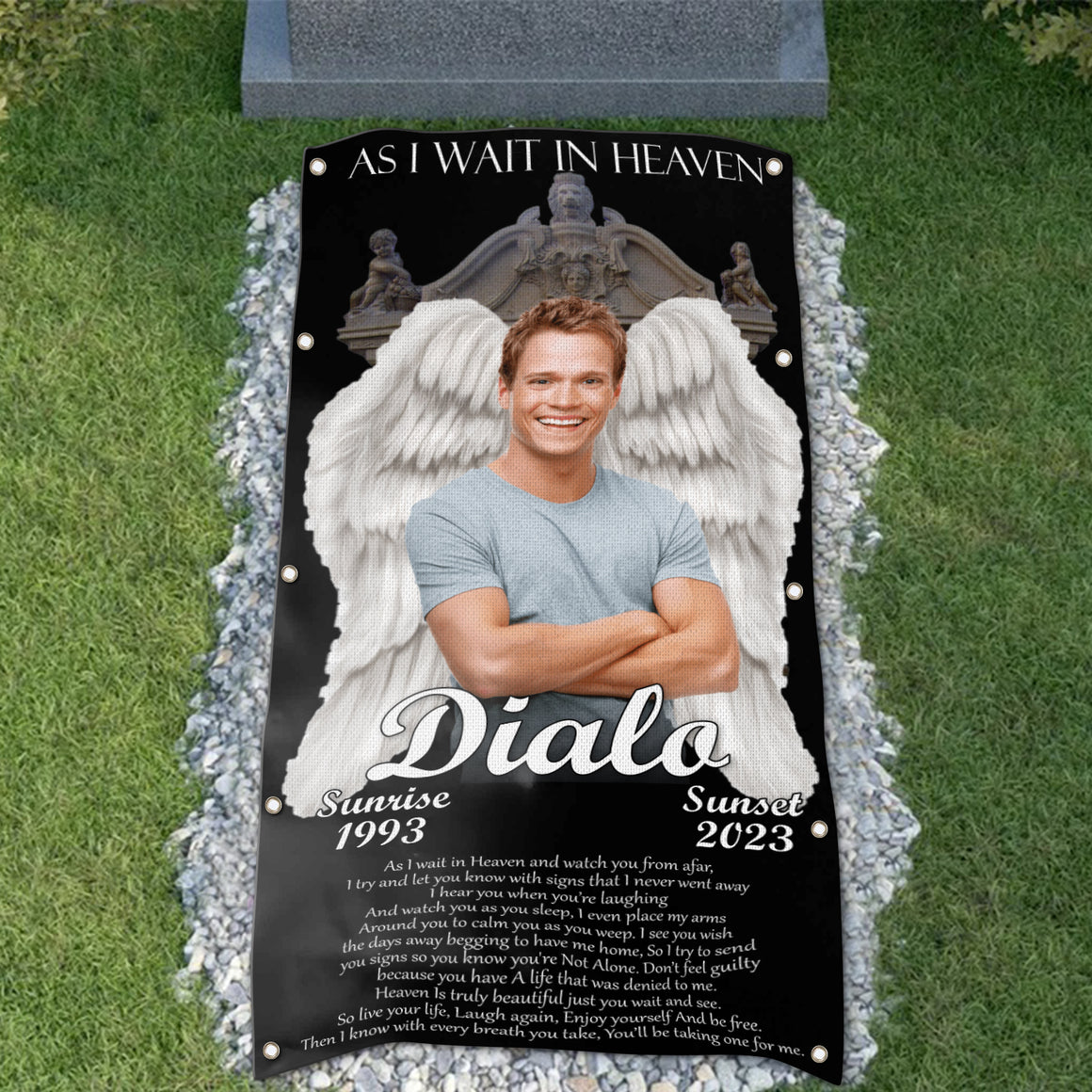 Custom Memorial Grave Blanket : As i wait in heaven