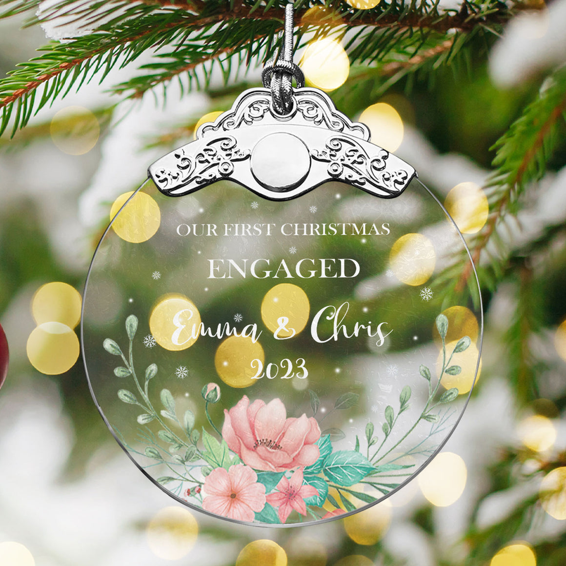 First Christmas Engaged Glass Ornaments: Elegant Holiday Keepsakes for Newlyweds 2024 - A34