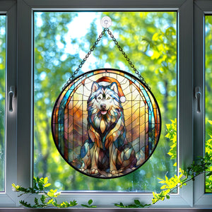 Christmas Dog Stained Glass Suncatcher | Unique Holiday Gift for Dog Lovers | Alaskan Malamute