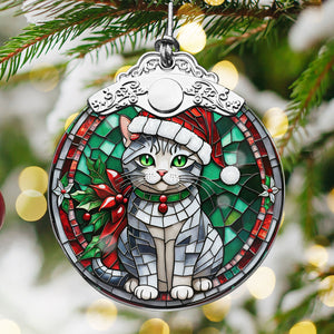 Christmas Cat Stained Glass Ornament | Unique Holiday Gift for Cat Lovers | American Shorthair Cat