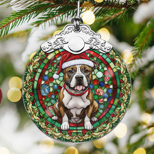 Christmas Dog Stained Glass Ornament | Unique Holiday Gift for Dog Lovers | American Staffordshire Terrier