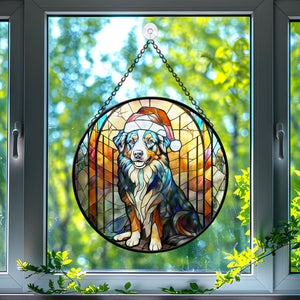 Christmas Dog Stained Glass Suncatcher | Unique Holiday Gift for Dog Lovers | Australian Shepherd