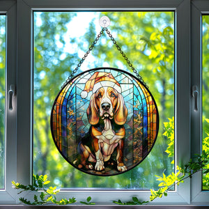 Christmas Dog Stained Glass Suncatcher | Unique Holiday Gift for Dog Lovers | Basset Hound