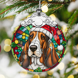 Christmas Dog Stained Glass Ornament | Unique Holiday Gift for Dog Lovers | Basset Hound