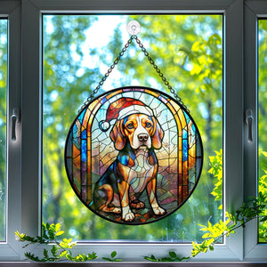 Christmas Dog Stained Glass Suncatcher | Unique Holiday Gift for Dog Lovers | Beagle