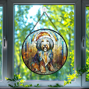 Christmas Dog Stained Glass Suncatcher | Unique Holiday Gift for Dog Lovers | Bearded Collie