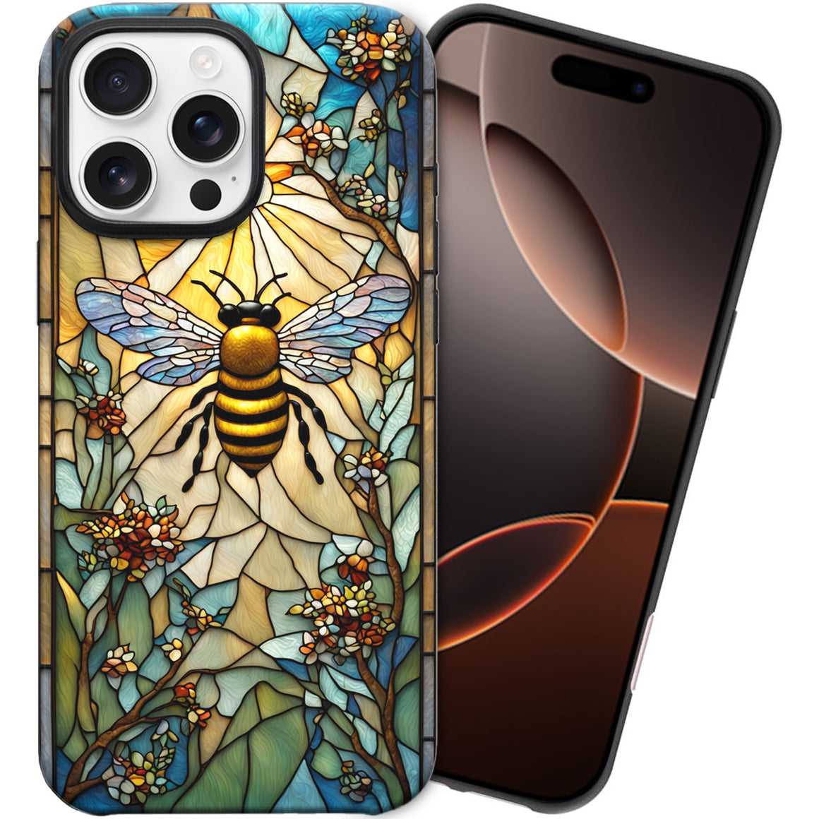 Bee Stained Glass for iPhone 16 Pro Max Case, Bee iPhone 16 Pro Max Case, Bee Phone case, Stained Glass Phone Case