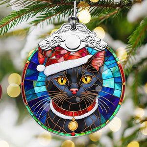 Christmas Cat Stained Glass Ornament | Unique Holiday Gift for Cat Lovers | Bombay