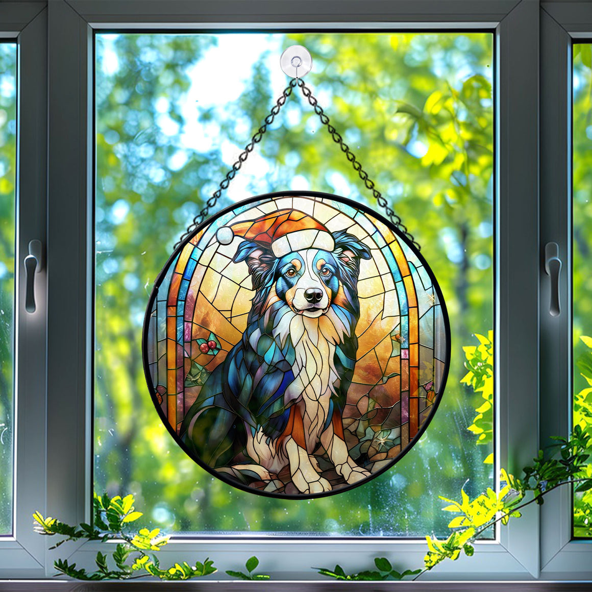 Christmas Dog Stained Glass Suncatcher | Unique Holiday Gift for Dog Lovers | Border Collie