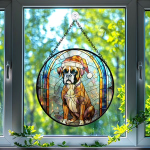 Christmas Dog Stained Glass Suncatcher | Unique Holiday Gift for Dog Lovers | Boxer