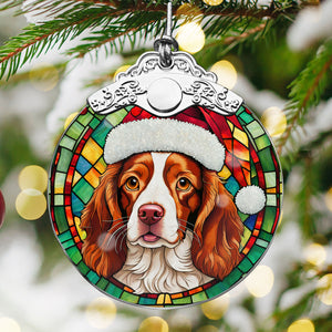 Christmas Dog Stained Glass Ornament | Unique Holiday Gift for Dog Lovers | Brittany Spaniel