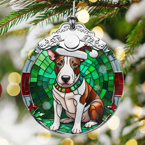 Christmas Dog Stained Glass Ornament | Unique Holiday Gift for Dog Lovers | Bull Terrier