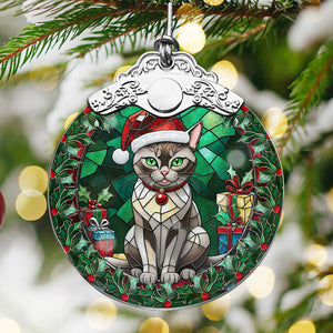 Christmas Cat Stained Glass Ornament | Unique Holiday Gift for Cat Lovers | Burmese