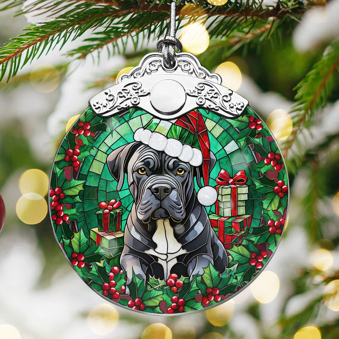 Christmas Dog Stained Glass Ornament | Unique Holiday Gift for Dog Lovers | Cane Corso