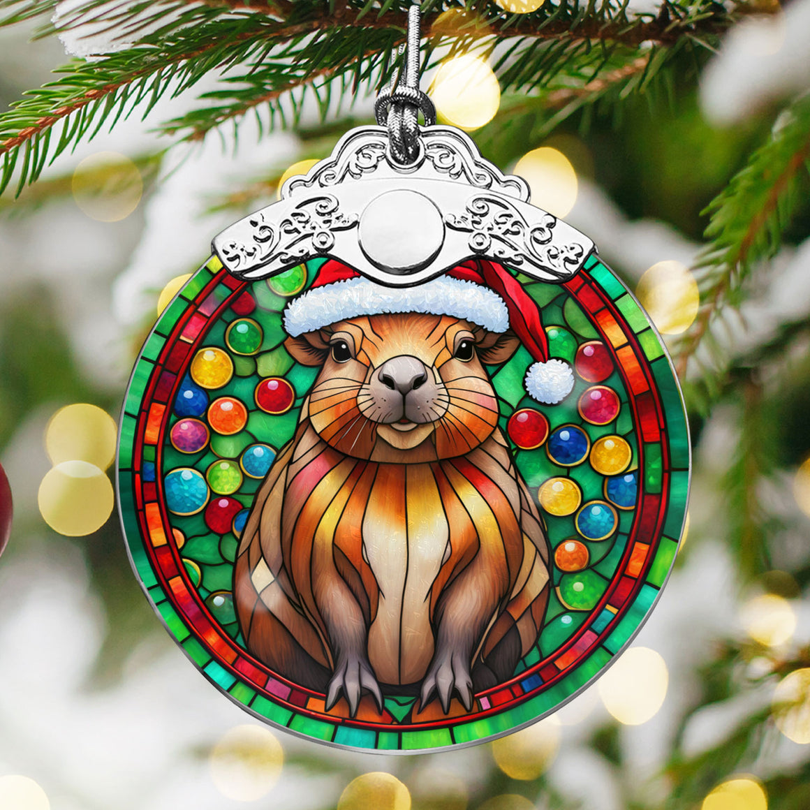 Capybara Stained Glass Christmas Glass Ornament, Elegant Holiday Décor for Your Tree, Glass Ornament christmas 2024