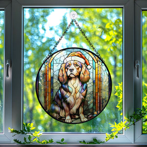 Christmas Dog Stained Glass Suncatcher | Unique Holiday Gift for Dog Lovers | Cavalier King Charles Spaniel