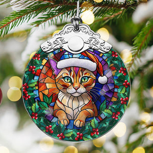 Christmas Cat Stained Glass Ornament | Unique Holiday Gift for Cat Lovers | Chausie