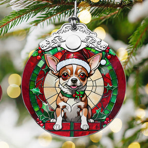 Christmas Dog Stained Glass Ornament | Unique Holiday Gift for Dog Lovers | Chihuahua