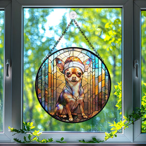 Christmas Dog Stained Glass Suncatcher | Unique Holiday Gift for Dog Lovers | Chihuahua