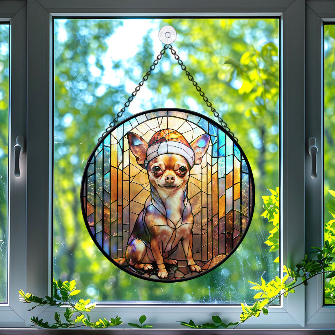 Christmas Dog Stained Glass Suncatcher | Unique Holiday Gift for Dog Lovers | Chihuahua