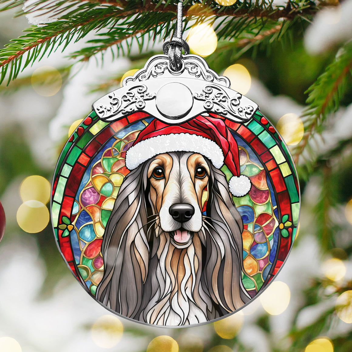 Christmas Dog Stained Glass Ornament | Unique Holiday Gift for Dog Lovers | Afghan Hound