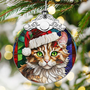 Christmas Cat Stained Glass Ornament | Unique Holiday Gift for Cat Lovers | American Curl Cat