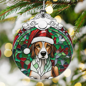 Christmas Dog Stained Glass Ornament | Unique Holiday Gift for Dog Lovers | American Foxhound