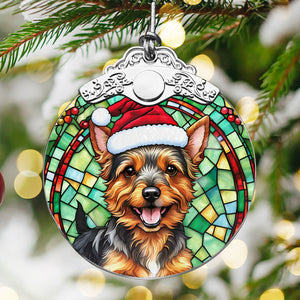 Christmas Dog Stained Glass Ornament | Unique Holiday Gift for Dog Lovers | Australian Terrier