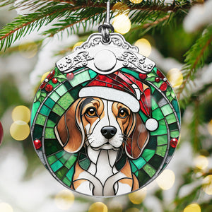 Christmas Dog Stained Glass Ornament | Unique Holiday Gift for Dog Lovers | Beagle