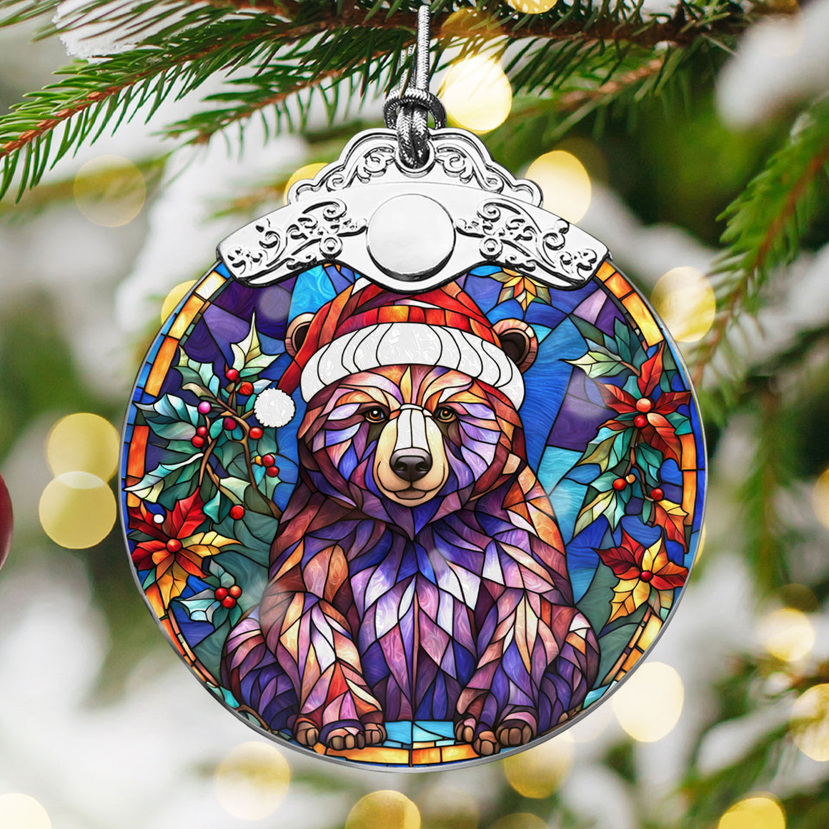 Bear Stained Glass Christmas Glass Ornament, Elegant Holiday Décor for Your Tree, Glass Ornament christmas 2024