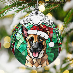 Christmas Dog Stained Glass Ornament | Unique Holiday Gift for Dog Lovers | Belgian Malinois