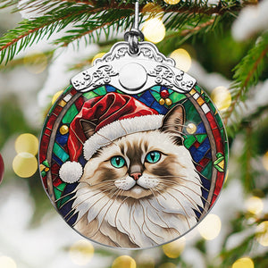 Christmas Cat Stained Glass Ornament | Unique Holiday Gift for Cat Lovers | Birman Cat