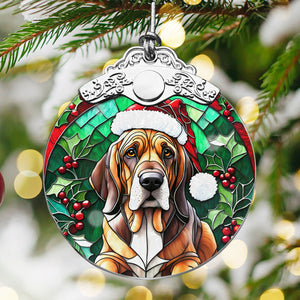 Christmas Dog Stained Glass Ornament | Unique Holiday Gift for Dog Lovers | Bloodhound