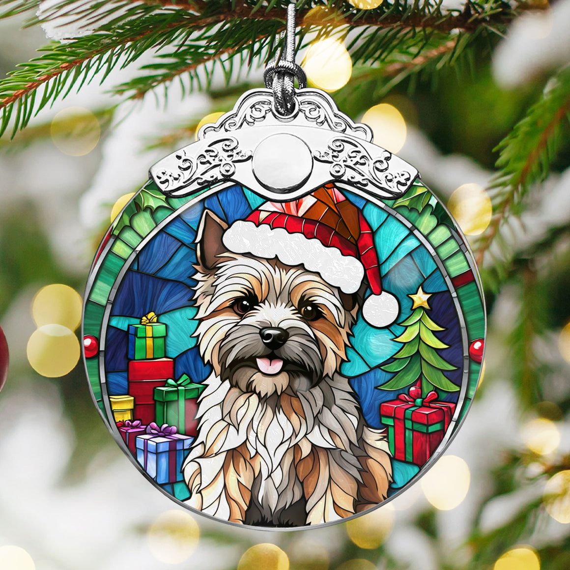 Christmas Dog Stained Glass Ornament | Unique Holiday Gift for Dog Lovers | Cairn Terrier