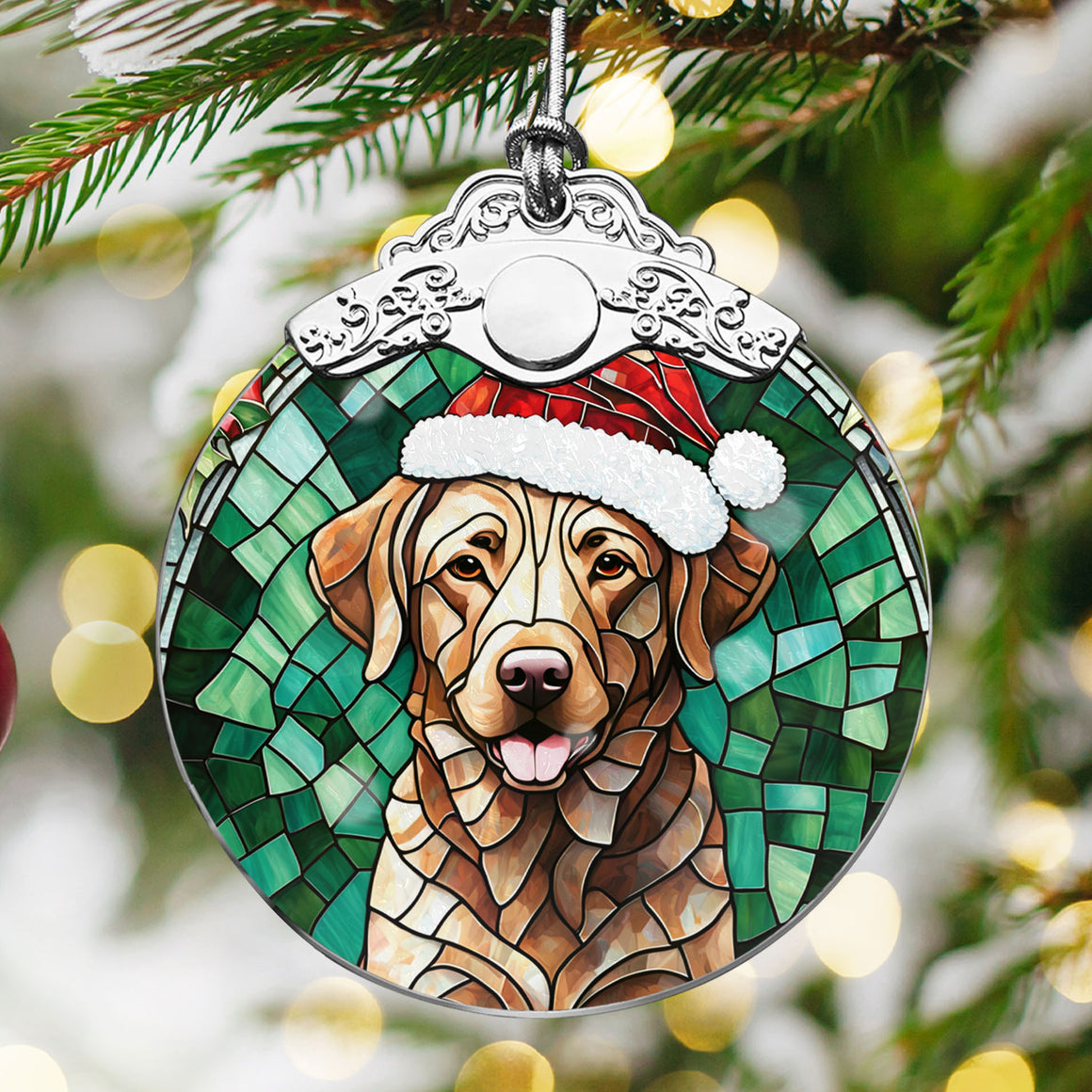 Christmas Dog Stained Glass Ornament | Unique Holiday Gift for Dog Lovers | Chesapeake Bay Retriever