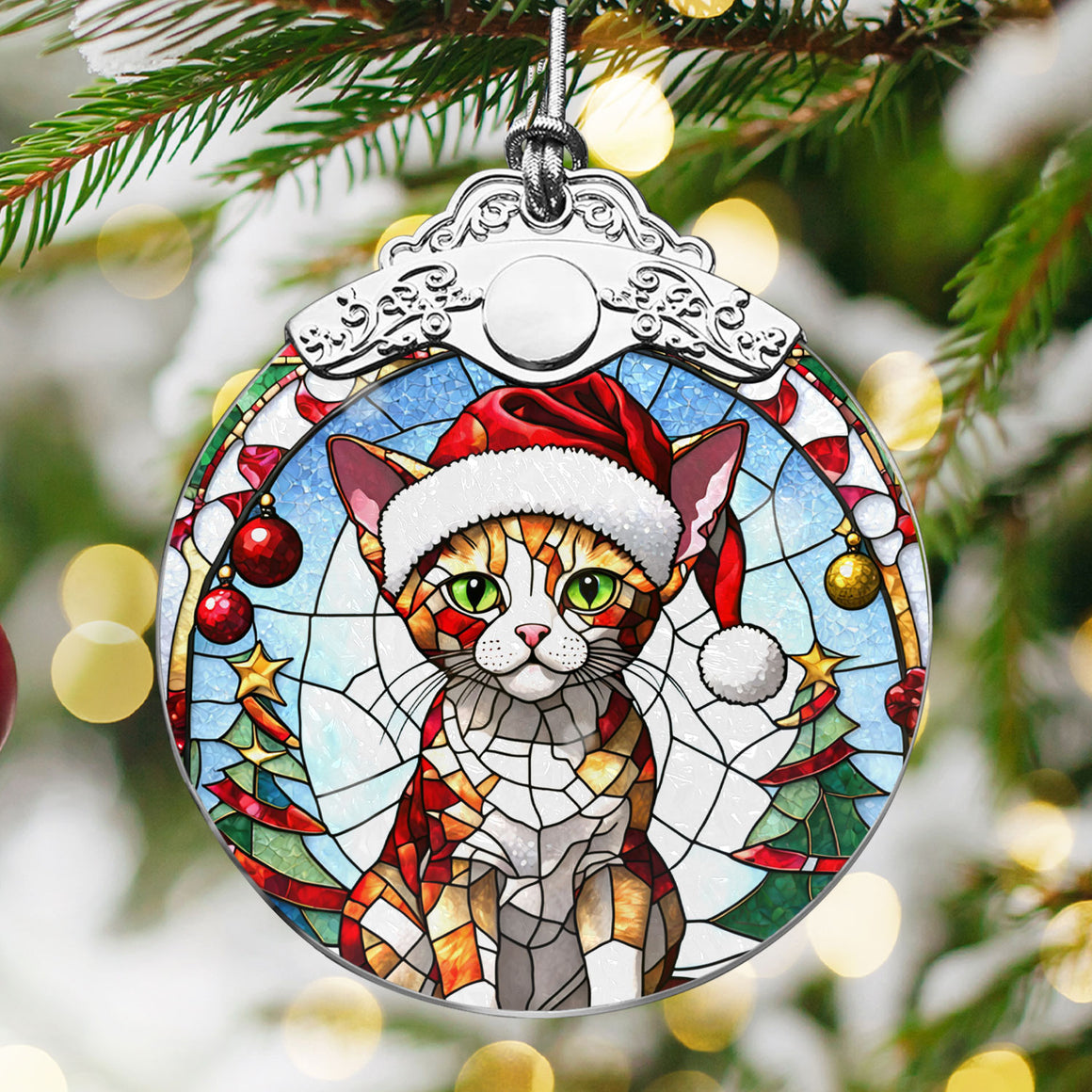 Christmas Cat Stained Glass Ornament | Unique Holiday Gift for Cat Lovers | Devon Rex