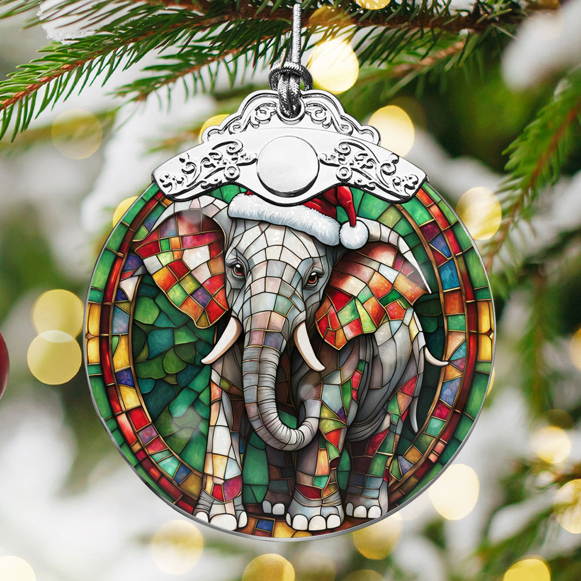 Elephant Stained Glass Christmas Glass Ornament, Elegant Holiday Décor for Your Tree, Glass Ornament christmas 2024