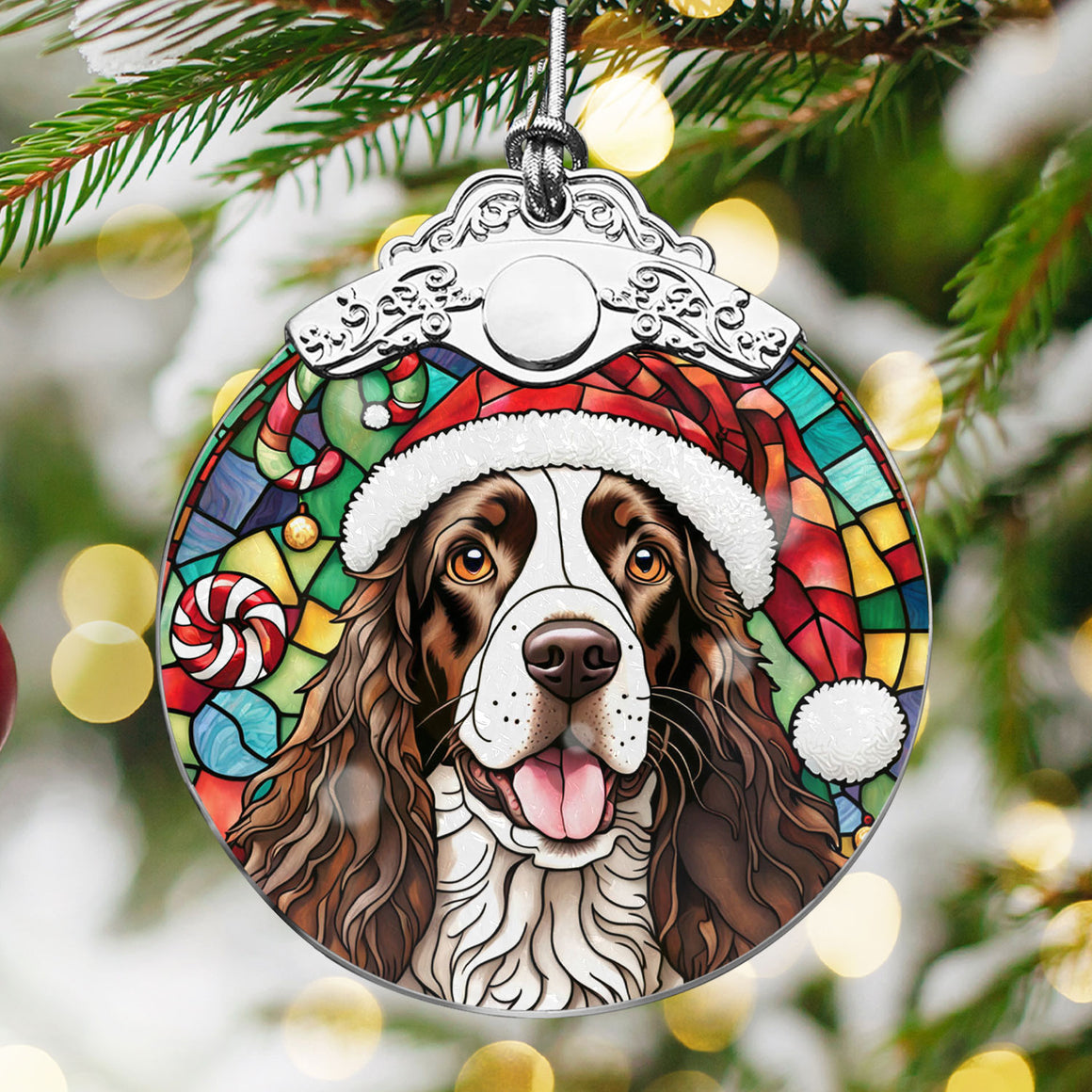 Christmas Dog Stained Glass Ornament | Unique Holiday Gift for Dog Lovers | English Springer Spaniel