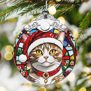 Christmas Cat Stained Glass Ornament | Unique Holiday Gift for Cat Lovers | European Shorthair