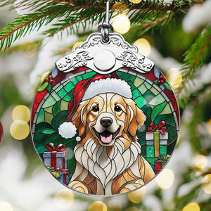 Christmas Dog Stained Glass Ornament | Unique Holiday Gift for Dog Lovers | Golden Retriever