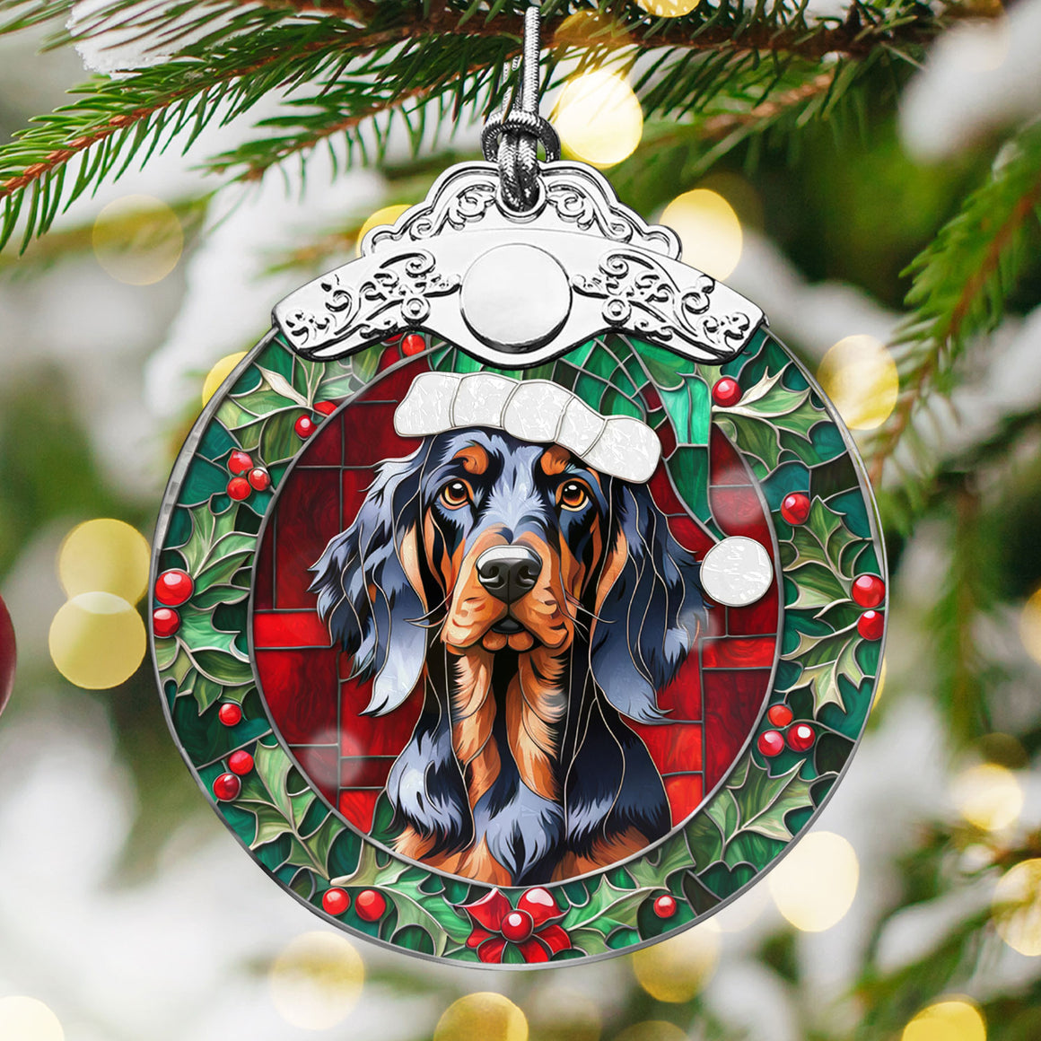 Christmas Dog Stained Glass Ornament | Unique Holiday Gift for Dog Lovers | Gordon Setter