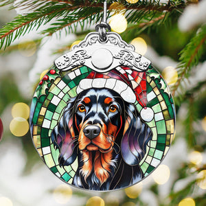 Christmas Dog Stained Glass Ornament | Unique Holiday Gift for Dog Lovers | Gordon Setter A02