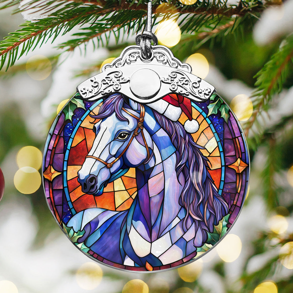 Horse Stained Glass Christmas Glass Ornament, Elegant Holiday Décor for Your Tree, Glass Ornament christmas 2024