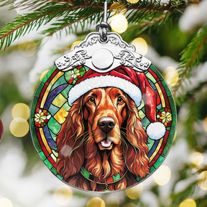 Christmas Dog Stained Glass Ornament | Unique Holiday Gift for Dog Lovers | Irish Setter