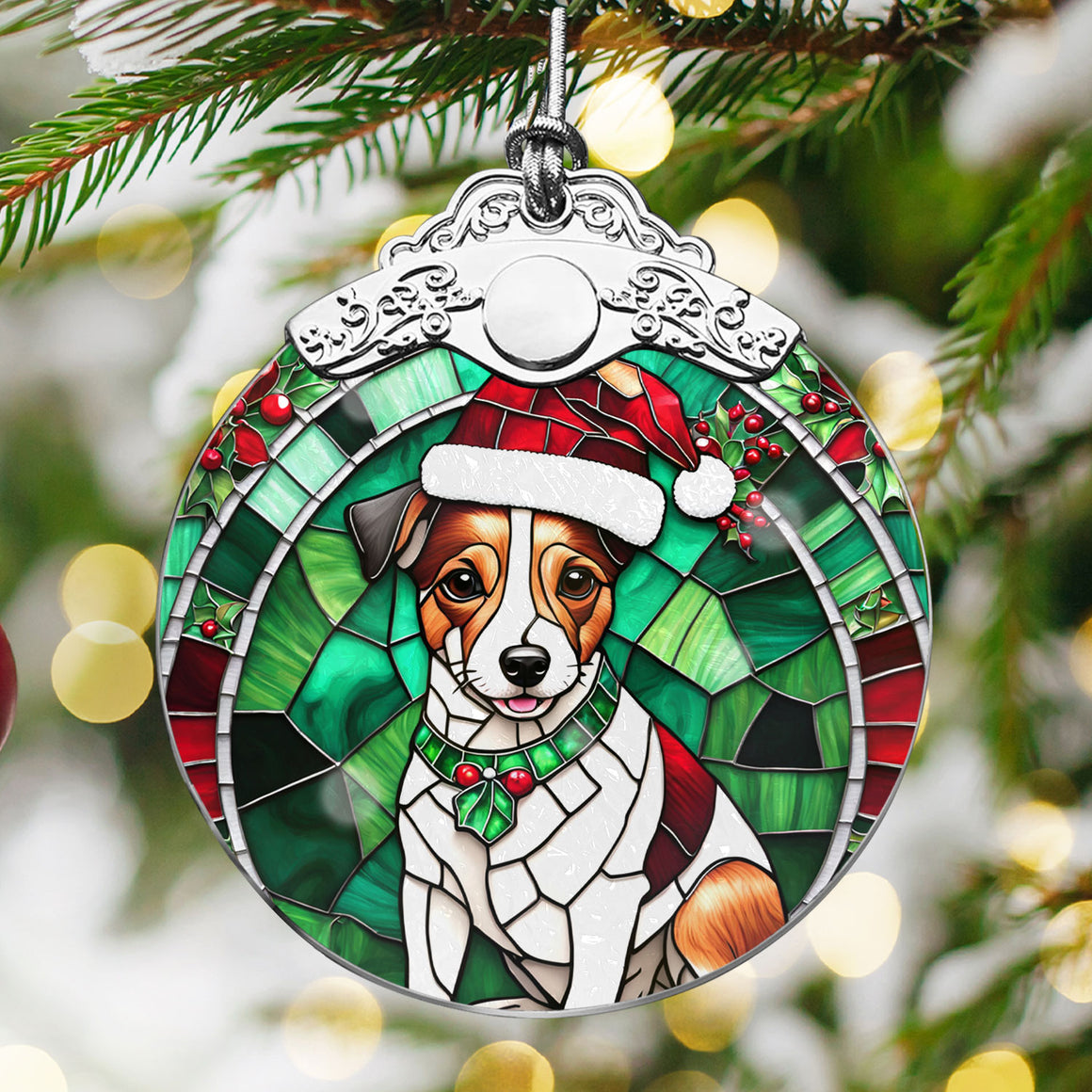 Christmas Dog Stained Glass Ornament | Unique Holiday Gift for Dog Lovers | Jack Russell Terrier