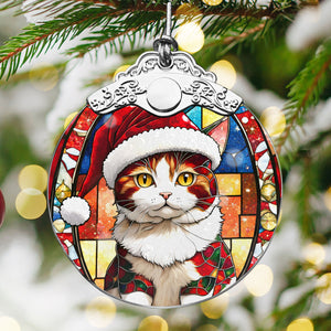 Christmas Cat Stained Glass Ornament | Unique Holiday Gift for Cat Lovers | Japanese Bobtail