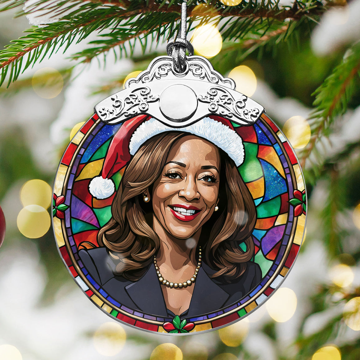 Kamala Harris Stained Glass Christmas Glass Ornament, Elegant Holiday Décor for Your Tree, Glass Ornament christmas 2024