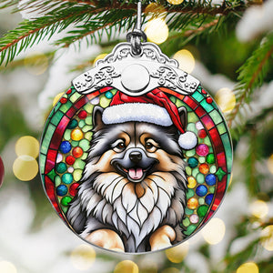 Christmas Dog Stained Glass Ornament | Unique Holiday Gift for Dog Lovers | Keeshond