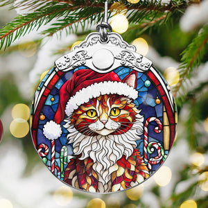 Christmas Cat Stained Glass Ornament | Unique Holiday Gift for Cat Lovers | LaPerm Cat